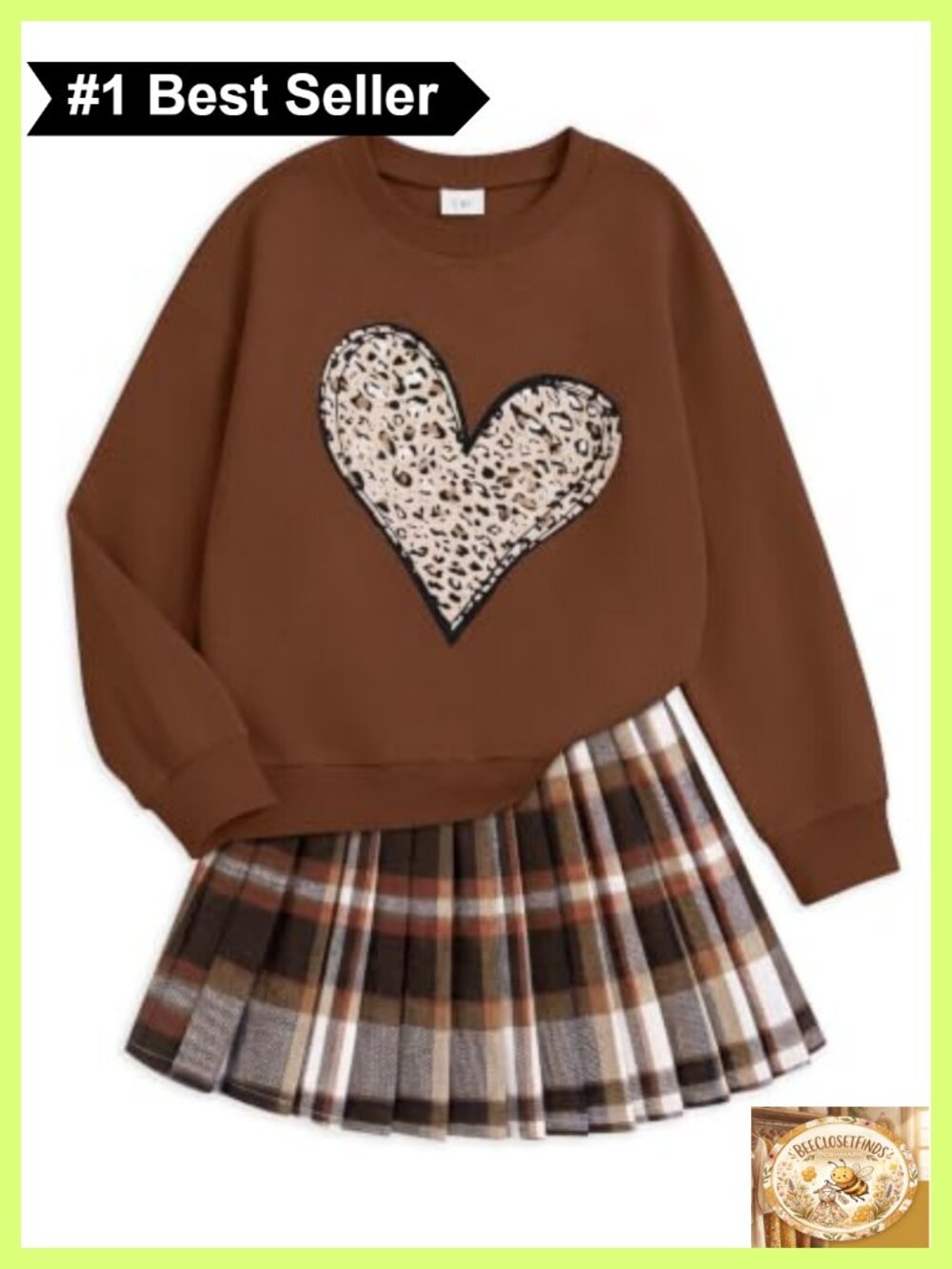 Girls Heart Sweatshirt Plaid Skirt Set 2 Piece Fall Outfit